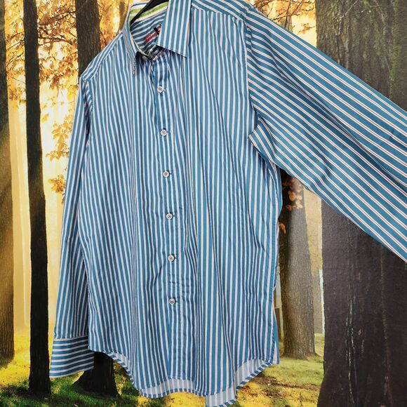 Robert Graham X Blue Striped Tailored Fit Long Sleeve Shirt Men's Size Large - Picture 4 of 10